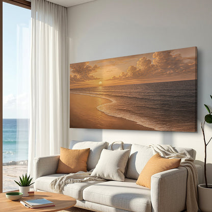 Canvas wall art featuring a serene shoreline coastal scene by Tailored Canvases for coastal home decor.