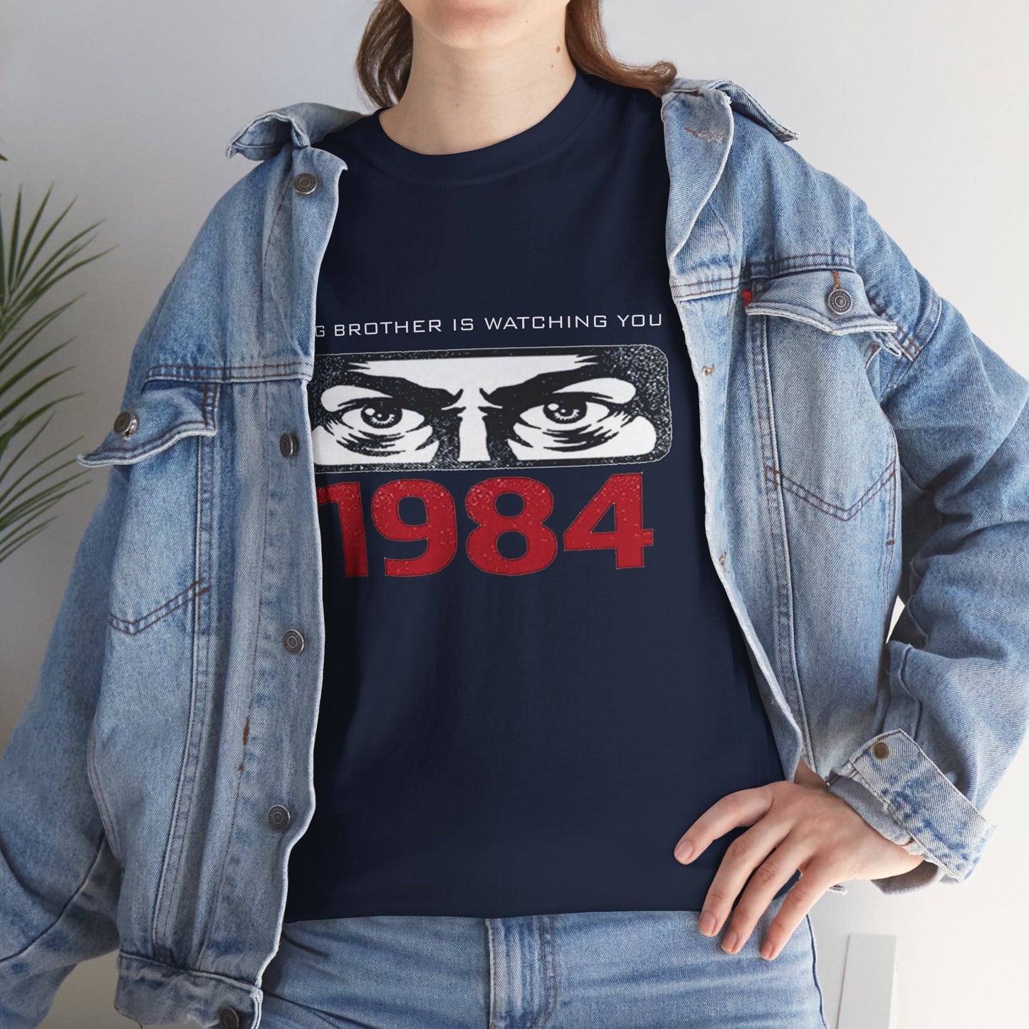 Black Big Brother Is Watching You 1984 T-Shirt by Printify featuring George Orwell dystopian and political protest design.