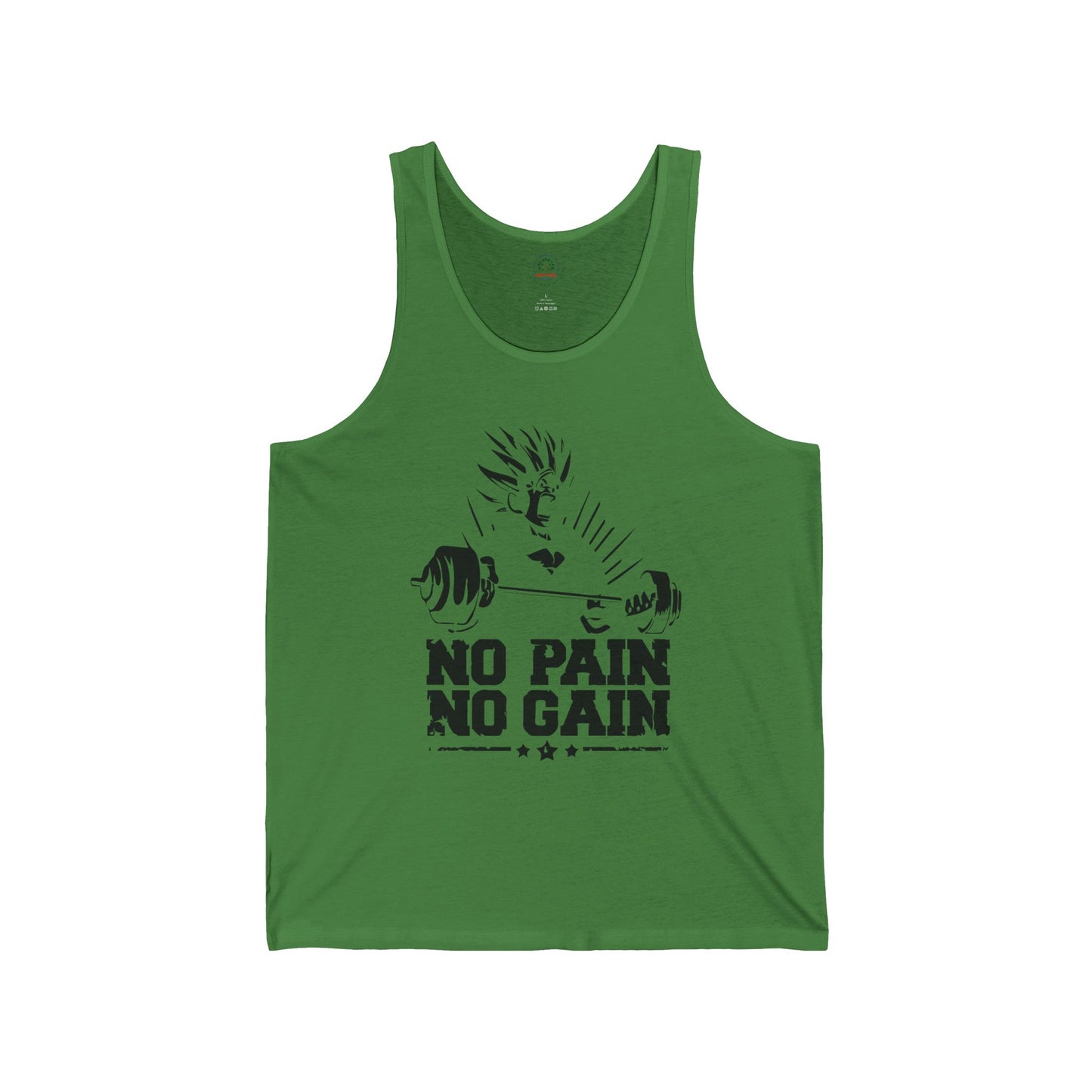 No Pain No Gain Super Saiyan gym tank top featuring anime-inspired muscle design, perfect for workout and fitness enthusiasts.
