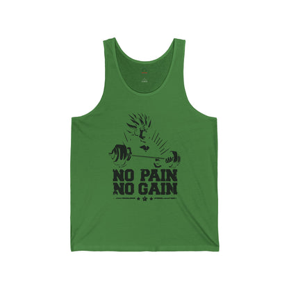No Pain No Gain Super Saiyan gym tank top featuring anime-inspired muscle design, perfect for workout and fitness enthusiasts.
