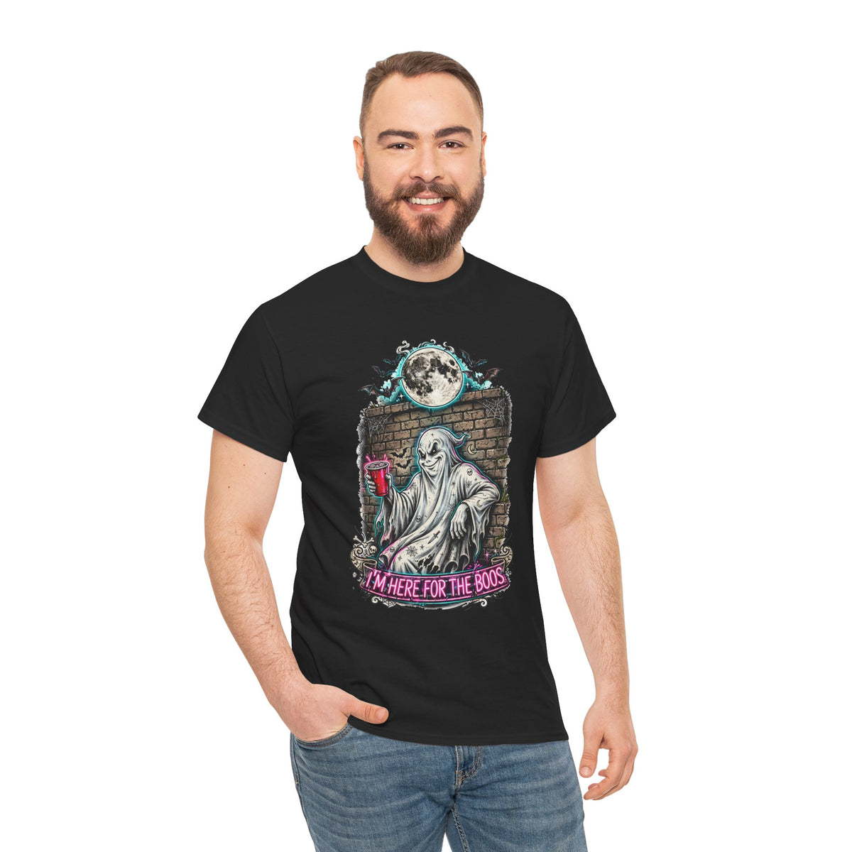 Funny Ghost Graphic Tee — "I'm Here for the Boos" Halloween T-Shirt