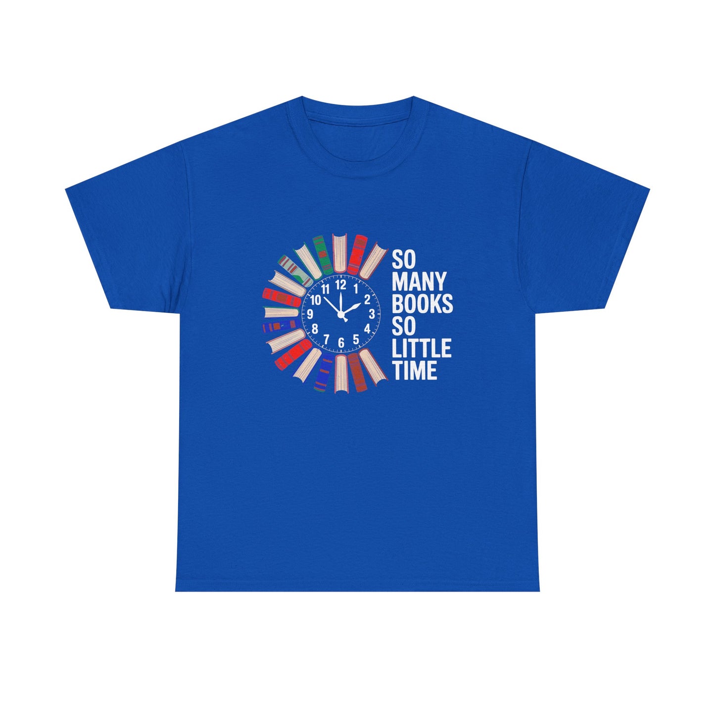 Gray "So Many Books So Little Time" T-Shirt with reading clock design, perfect for book lovers and literary enthusiasts.