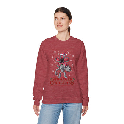 Stranger Christmas Crewneck Sweatshirt — Retro Holiday Stranger Things Demogorgon Design, Ugly Sweater