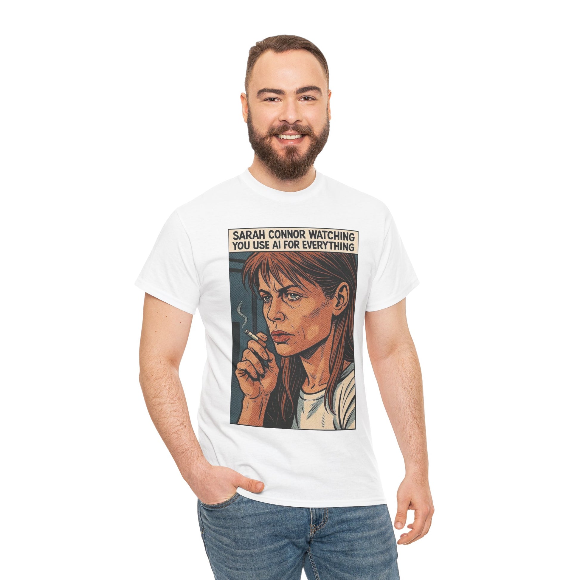 Sarcastic T-Shirt, Sarah Connor Watching You Use AI for Everything, Funny, Retro - Secondhand Readers