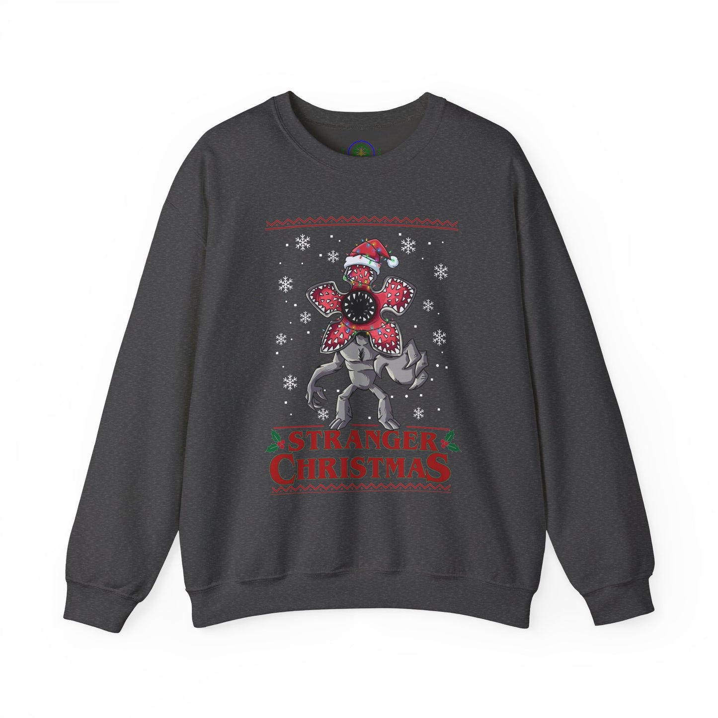 Stranger Christmas Crewneck Sweatshirt — Retro Holiday Stranger Things Demogorgon Design, Ugly Sweater