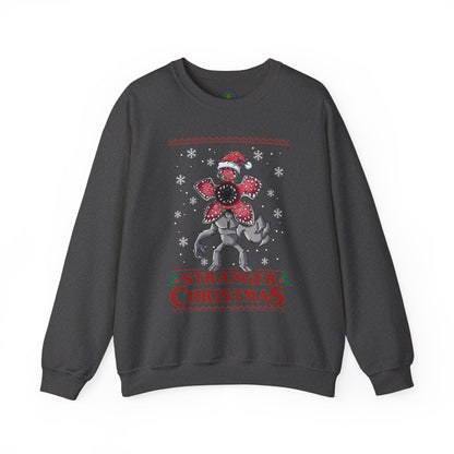 Stranger Christmas Crewneck Sweatshirt — Retro Holiday Stranger Things Demogorgon Design, Ugly Sweater