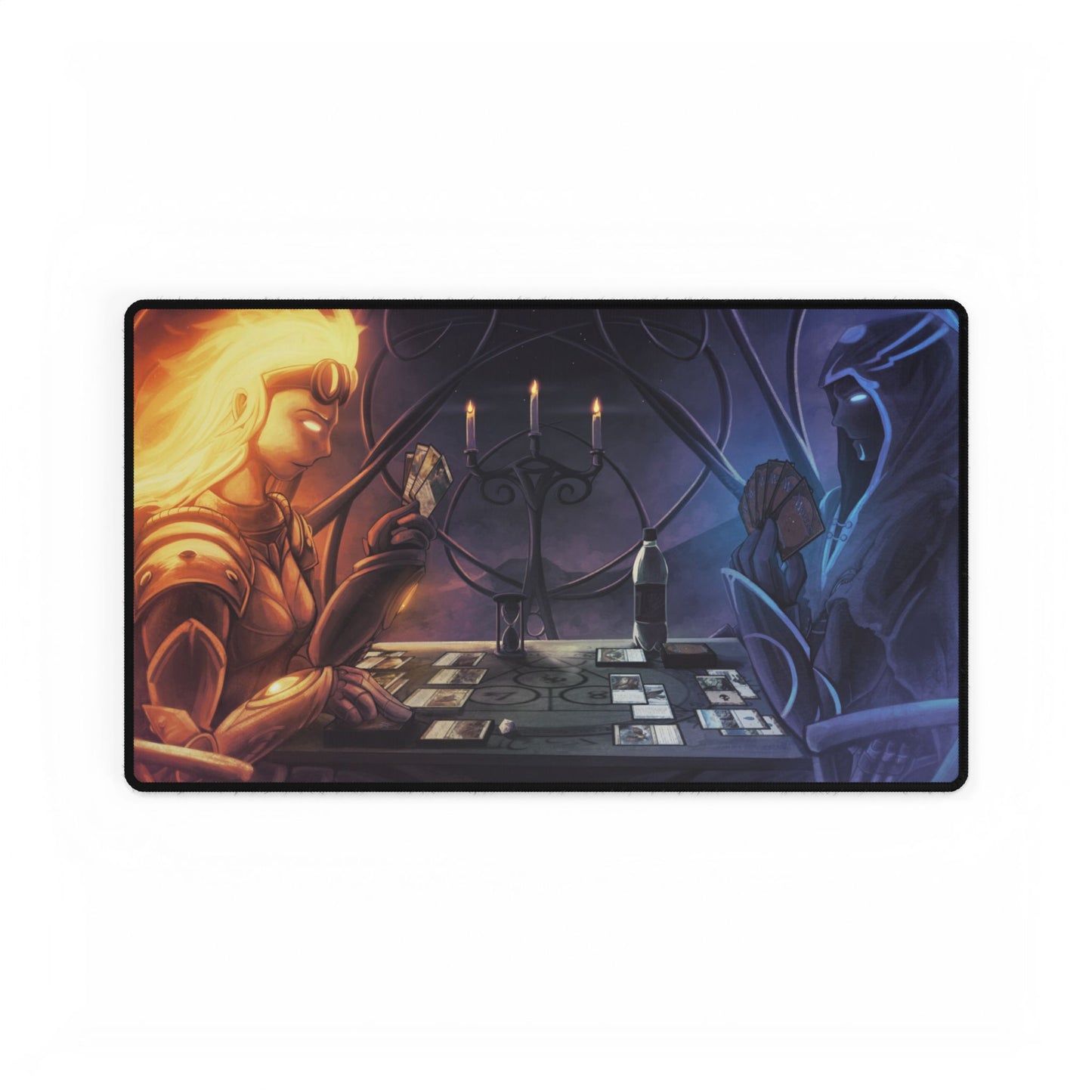 Magic: The Gathering Jace vs Chandra playmat desk mat featuring fan art, ideal for MTG TCG fans and home decor enthusiasts.