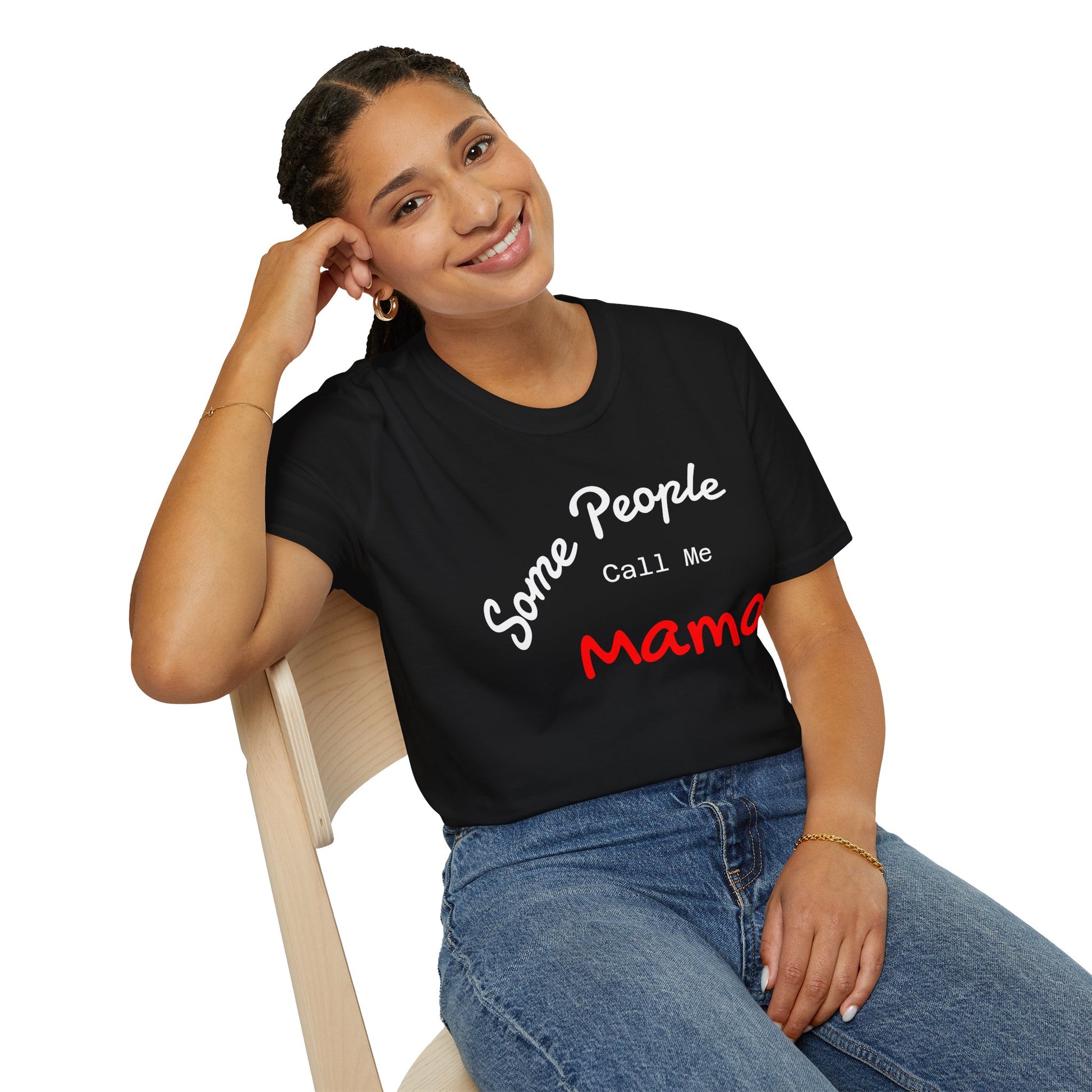 Black "Some People Call Me Mama" T-Shirt by Printify featuring customizable text, perfect for moms and grandmas on Mother's Day