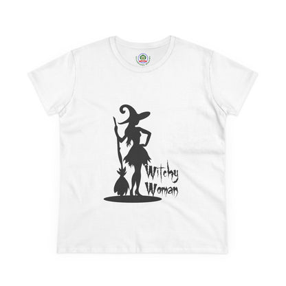 Witchy Woman Tee, Halloween Shirt, Women's Midweight Cotton Tee, Spooky Gift