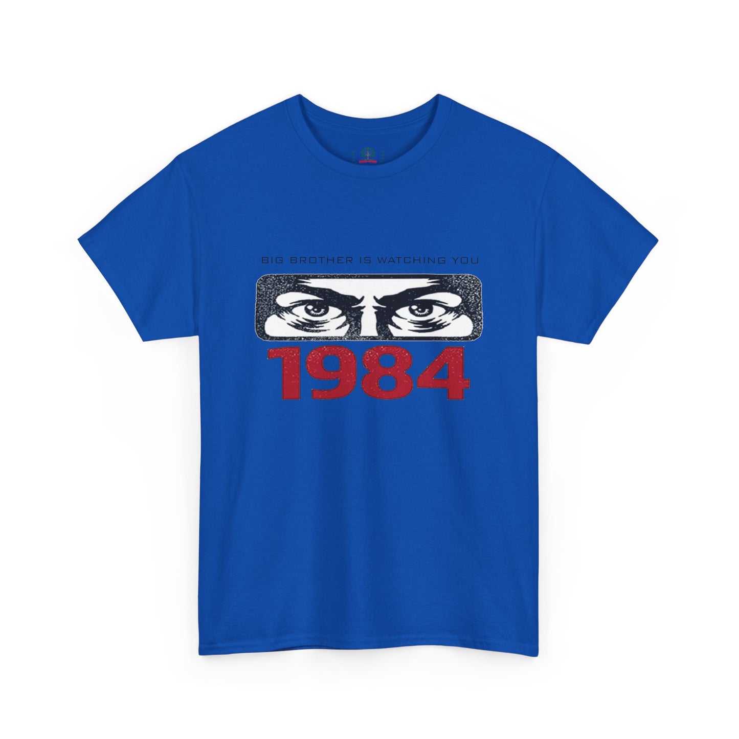 Gray Big Brother Is Watching You 1984 T-Shirt featuring George Orwell dystopian political protest design, printed by Printify.