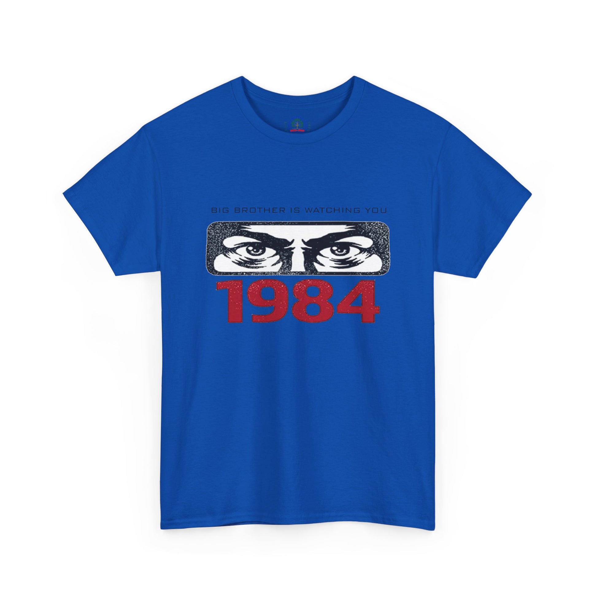 Gray Big Brother Is Watching You 1984 T-Shirt featuring George Orwell dystopian political protest design, printed by Printify.