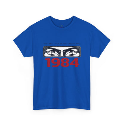 Gray Big Brother Is Watching You 1984 T-Shirt featuring George Orwell dystopian political protest design, printed by Printify.
