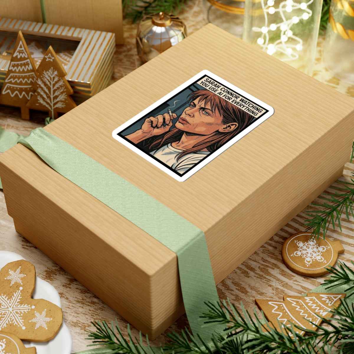 Sarah Connor Watching You Use AI Kiss-Cut Stickers | Cyberpunk Sarcastic Decal