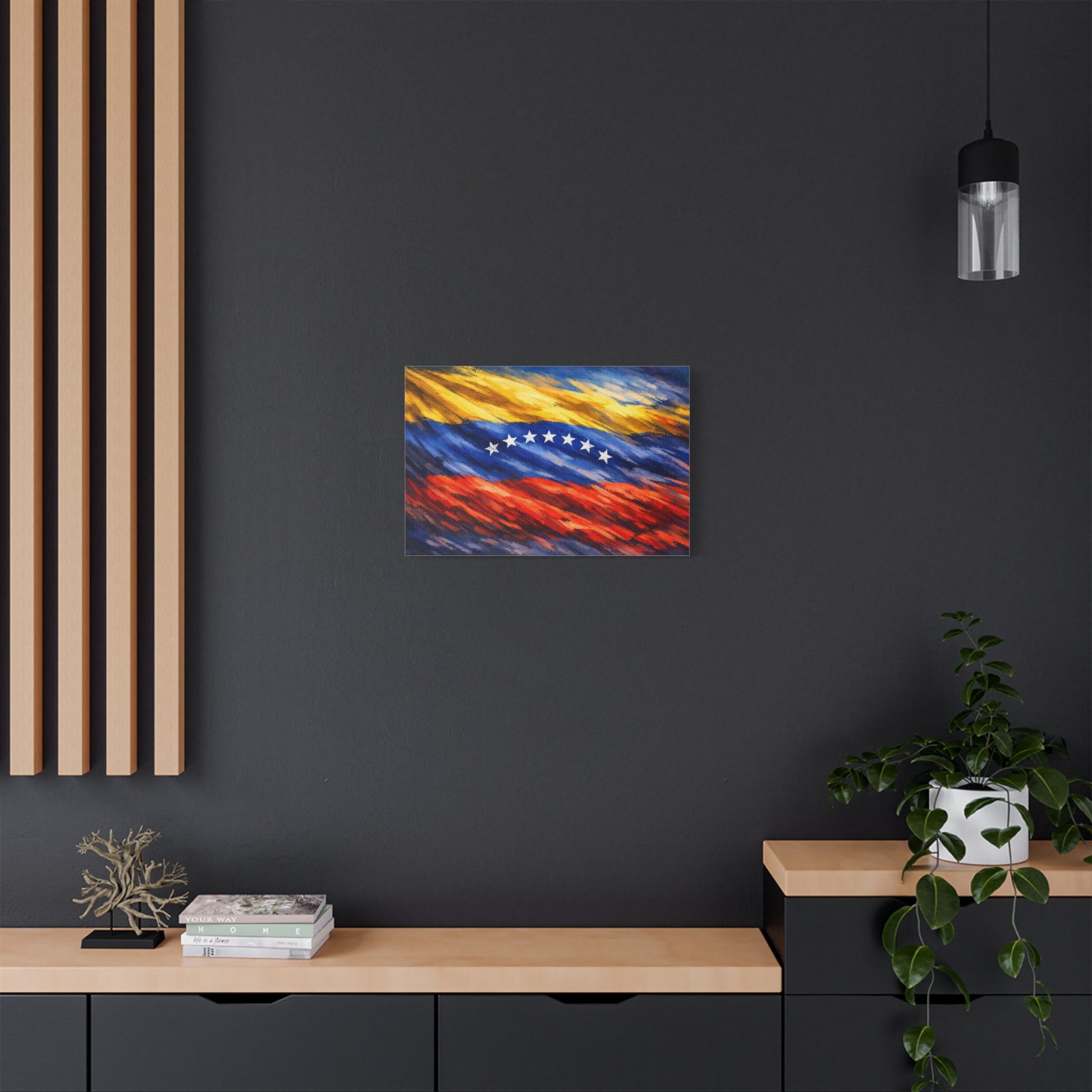 Venezuela before Chavez canvas print, Venezuelan flag wall art on stretched satin, home decor for history enthusiasts.