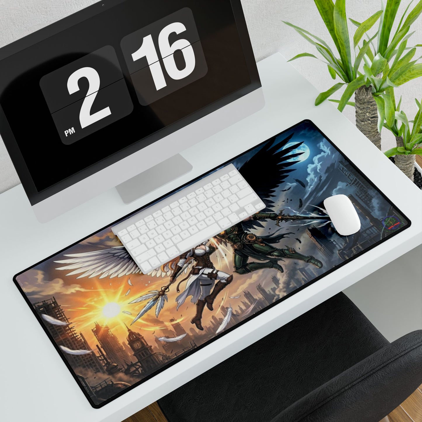 Clash of Angels anime-themed oversized gaming mousepad with vibrant artwork, ideal for desk decor and TCG or MTG gameplay.