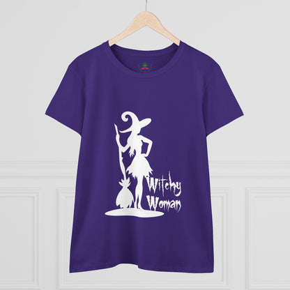 Witchy Woman Tee, Halloween Shirt, Women's Midweight Cotton Tee, Spooky Gift