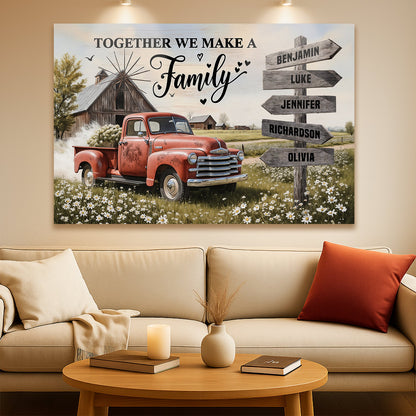 Personalized farmhouse old truck wall art on canvas by Tailored Canvases, featuring vintage truck and rustic farm scene.