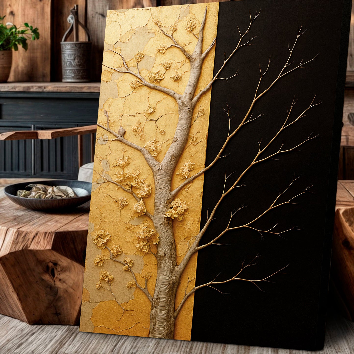 Golden Eclipse Impasto Wall Art