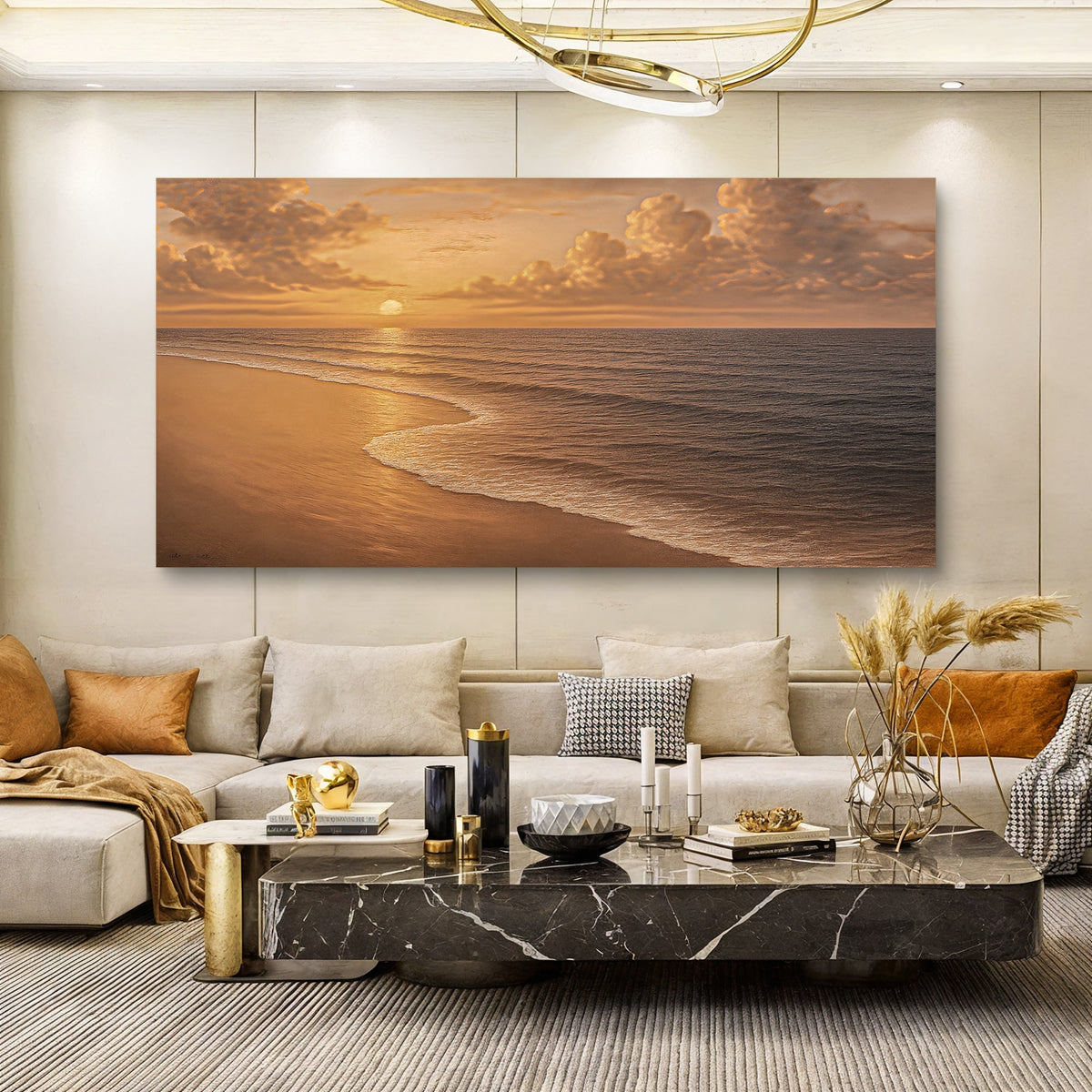 Canvas wall art featuring a beach shoreline scene, designed by Tailored Canvases, perfect for coastal-themed home decor.