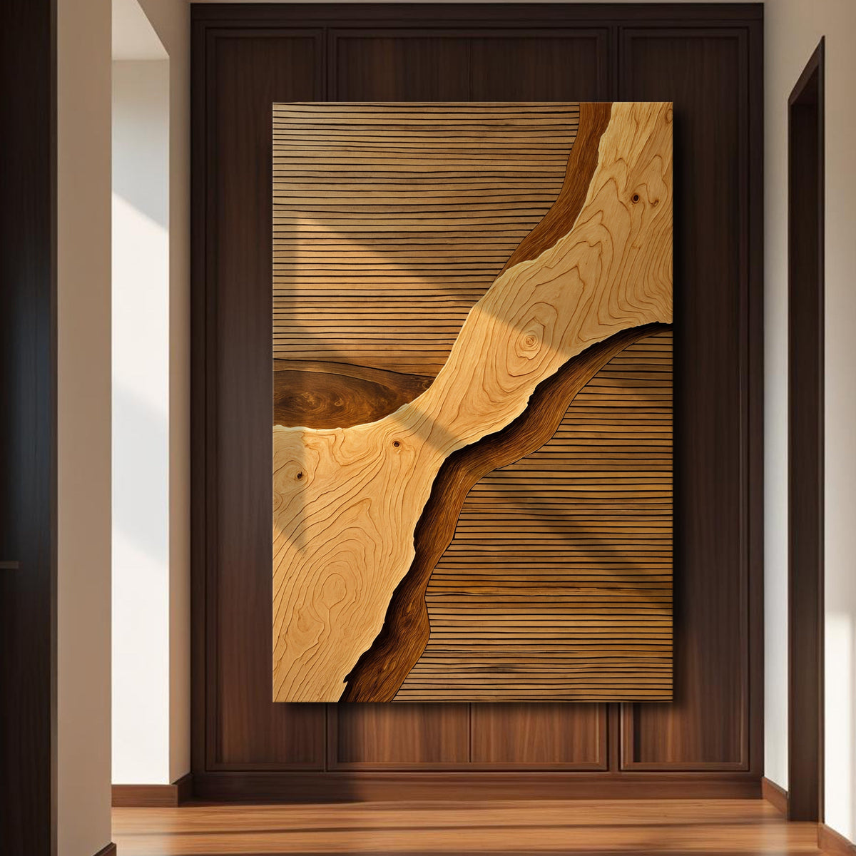 Canvas wall art featuring a woodrift design by Tailored Canvases, showcasing natural wood textures and artistic wall decor.