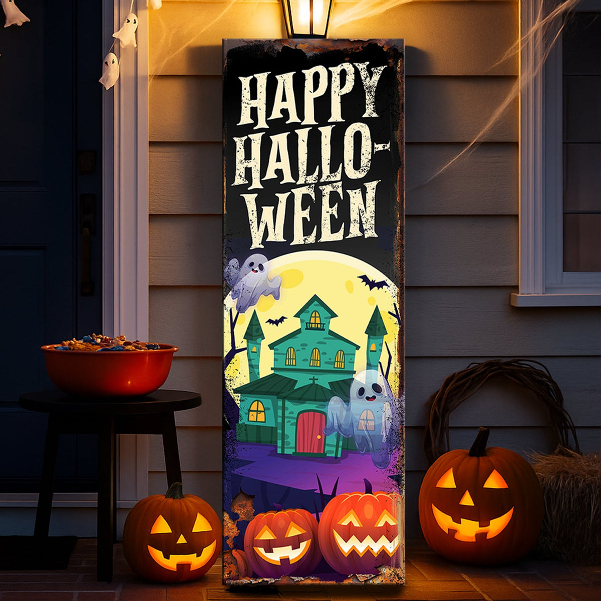 Tailored Canvases Halloween Welcome Sign on canvas with spooky autumn design, perfect for festive home decor.
