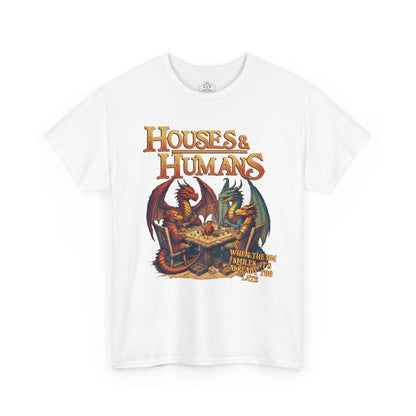 Gray Houses and Humans Role-Playing T-shirt with RPG TCG MTG roleplay design, featuring geek-themed artwork on cotton tee.