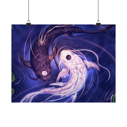 Yin Yang Koi Fish Matte Horizontal Poster | Avatar-Inspired Tui and La, Moon and Ocean Spirit