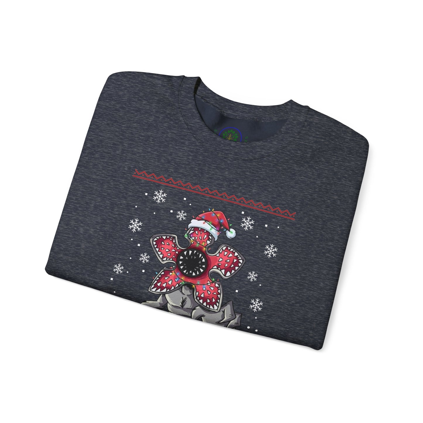 Stranger Christmas Crewneck Sweatshirt — Retro Holiday Stranger Things Demogorgon Design, Ugly Sweater