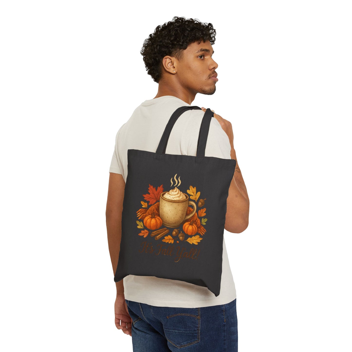 Fall Vibes Cotton Canvas Tote Bag, Autumn Southern Accent, It's Fall Y'all, Cozy
