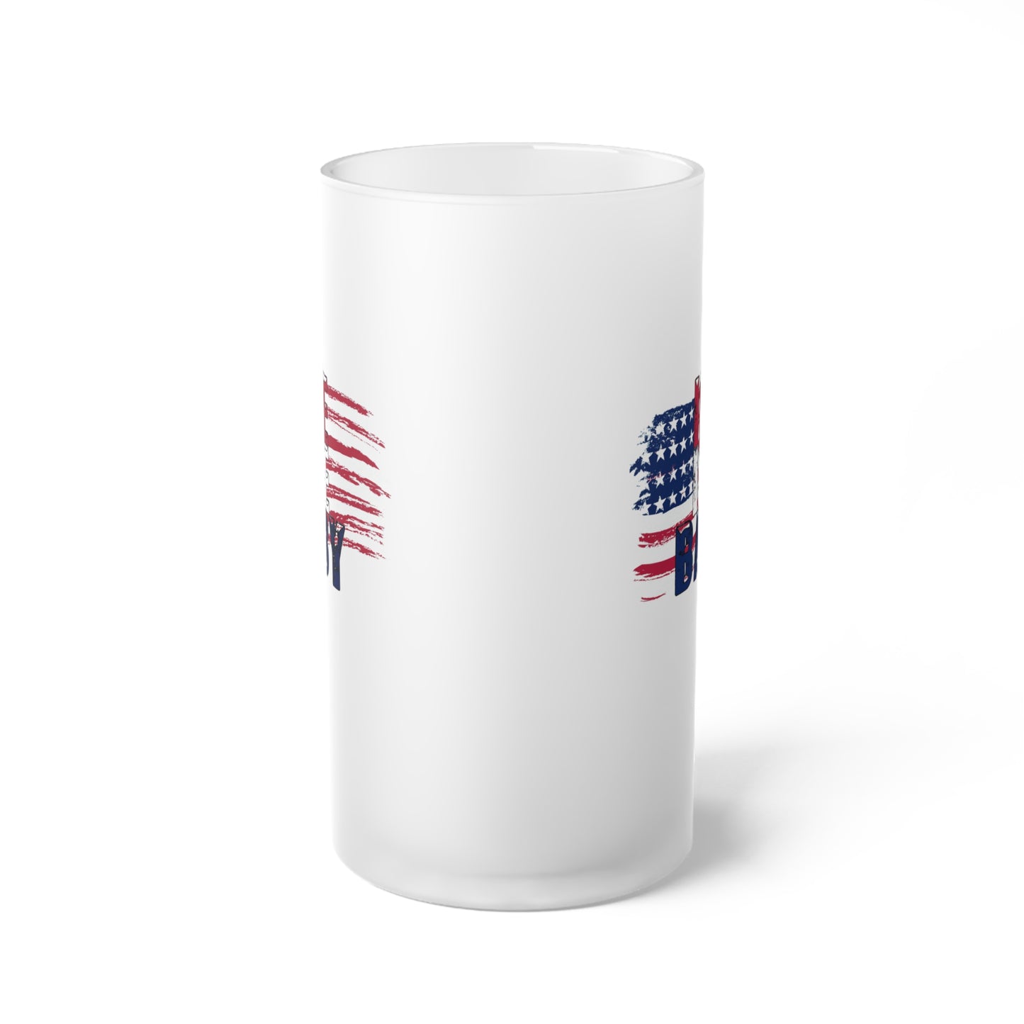 Patriotic Brushstroke Frosted Glass Beer Mug, Ice Ice Baby American Flag, America First, Red White and Blue, USA Beer Stein
