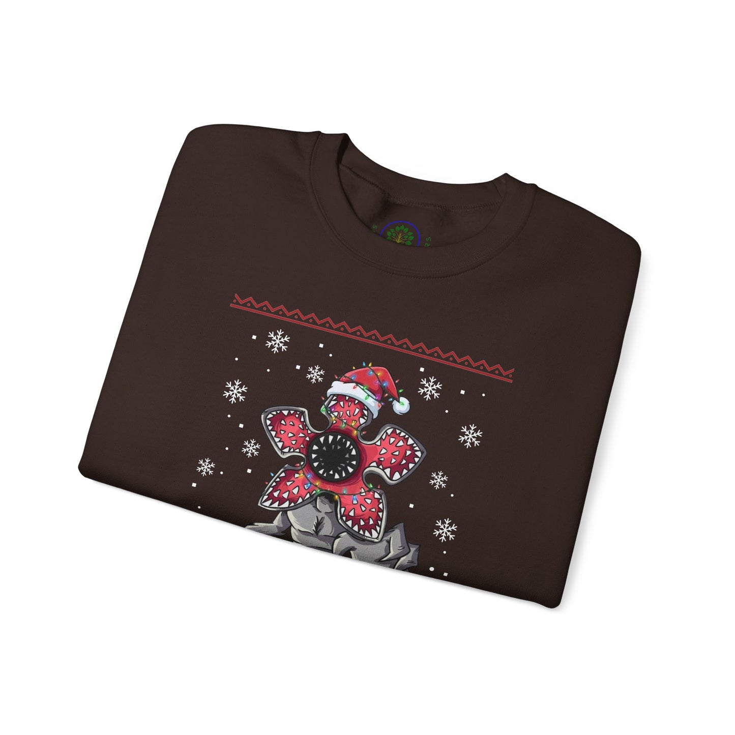 Stranger Christmas Crewneck Sweatshirt — Retro Holiday Stranger Things Demogorgon Design, Ugly Sweater