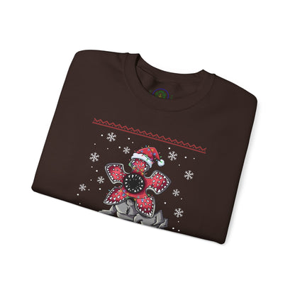 Stranger Christmas Crewneck Sweatshirt — Retro Holiday Stranger Things Demogorgon Design, Ugly Sweater