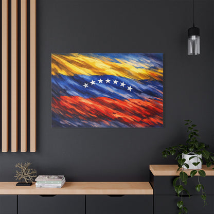 Canvas print of Venezuela before Chavez with Venezuelan flag, stretched satin wall art, ideal for history enthusiasts.