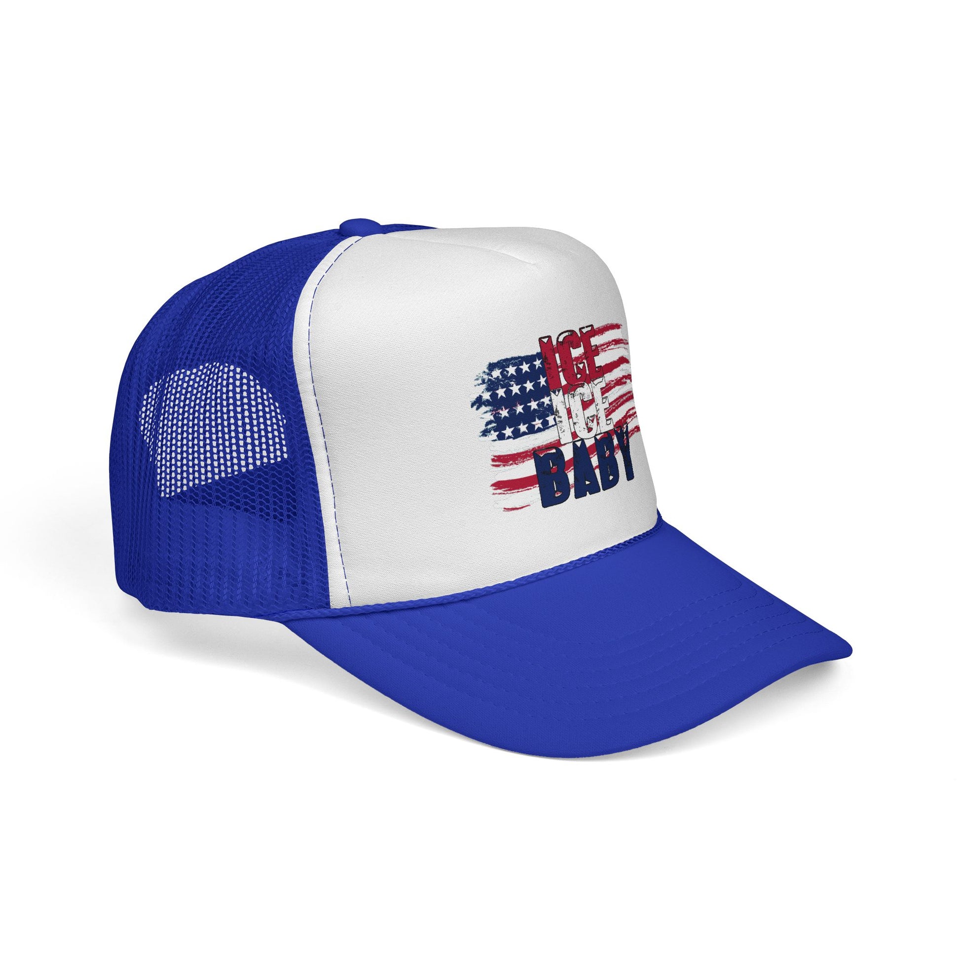 Patriotic Hat, Unisex Trucker Cap, Ice Ice Baby American Flag, America First, Red White and Blue, USA - Secondhand Readers
