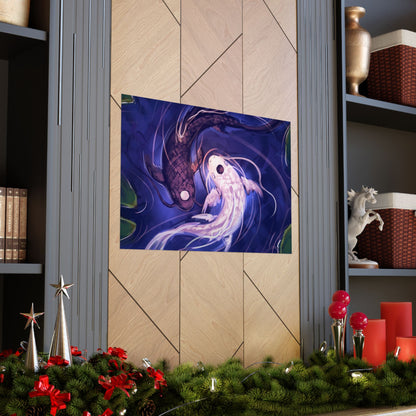 Yin Yang Koi Fish Matte Horizontal Poster | Avatar-Inspired Tui and La, Moon and Ocean Spirit