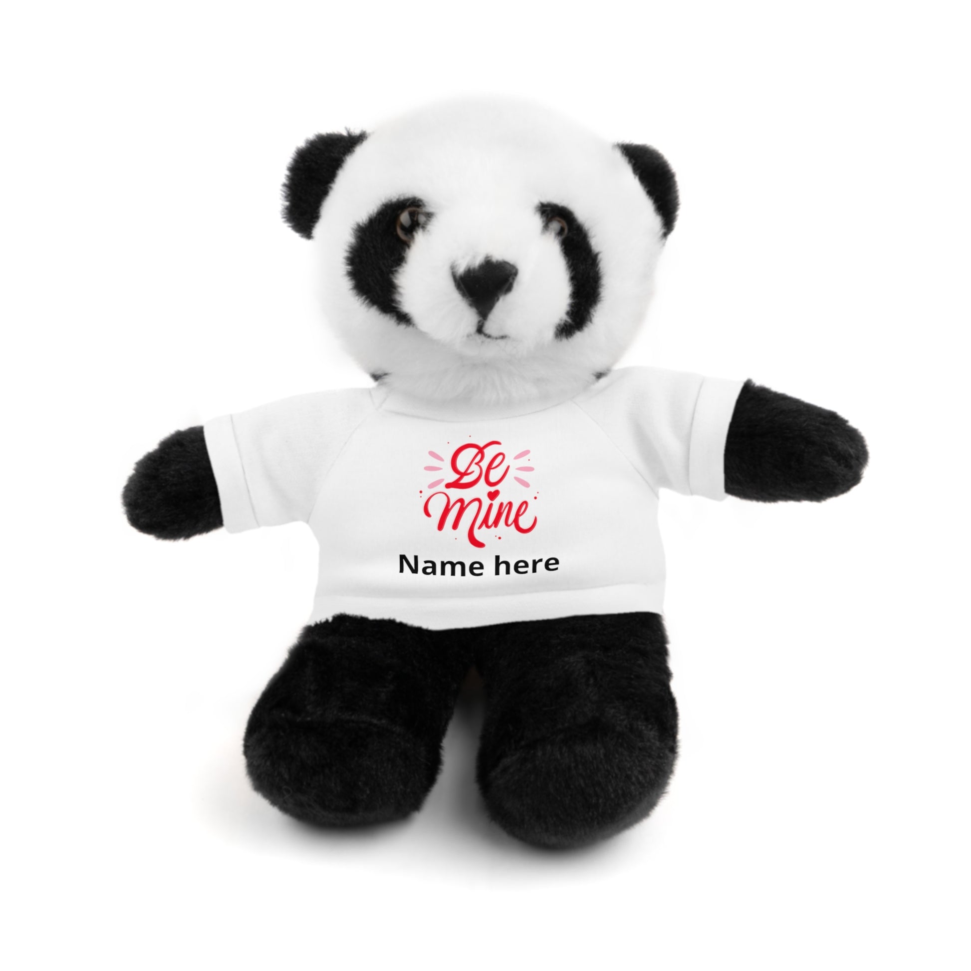Personalized Be Mine heart plush stuffed animal with tee, Valentine-themed accessory from Printify, featuring a cute, soft plush design.