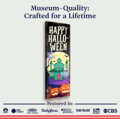 Halloween welcome sign on canvas by Tailored Canvases, featuring festive fall and spooky design for seasonal decor.