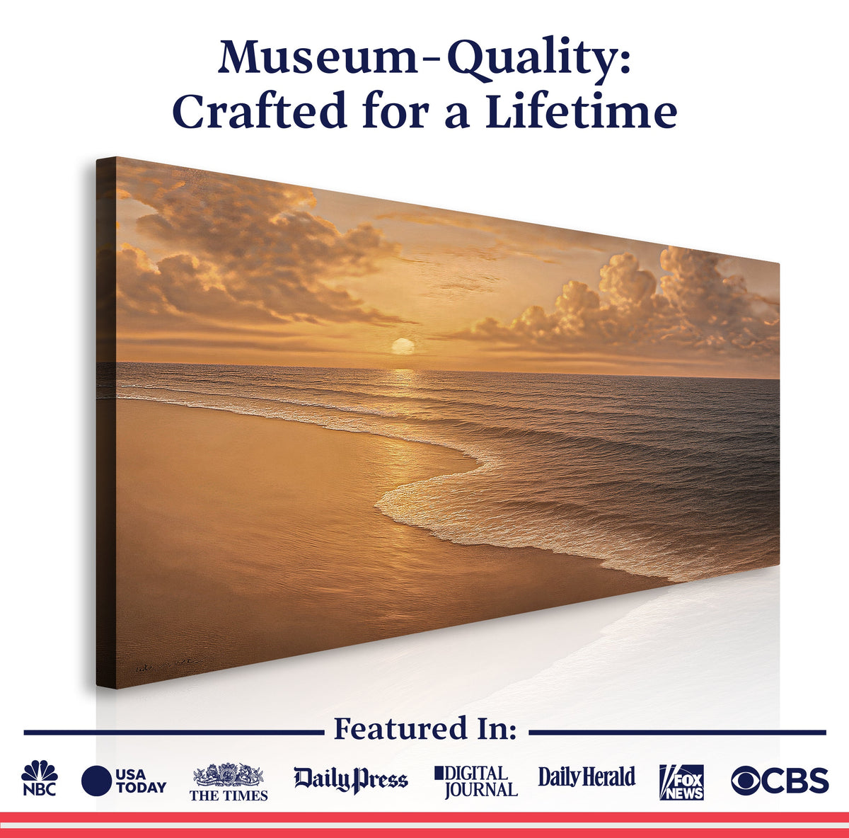 Canvas wall art featuring a serene beach shoreline scene, by Tailored Canvases, perfect for coastal home decor.