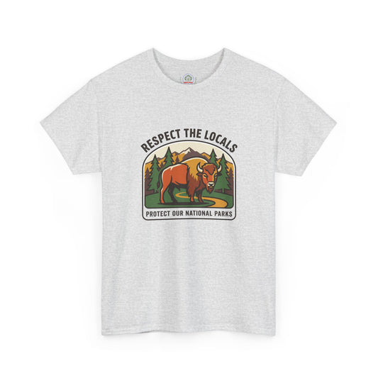 Respect the Locals Bison Patch T-Shirt | Protect Our National Parks, Hiking Camping Souvenir
