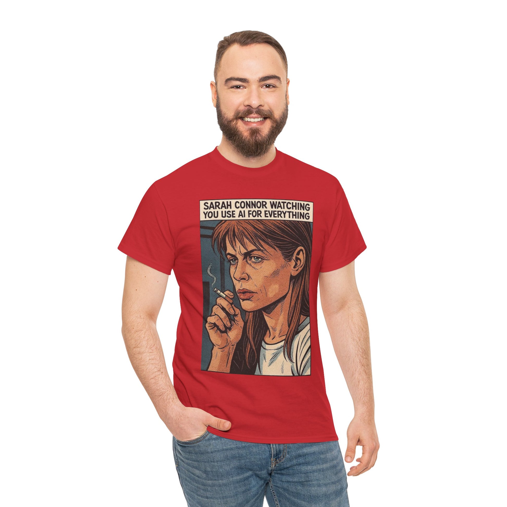 Sarcastic T-Shirt, Sarah Connor Watching You Use AI for Everything, Funny, Retro - Secondhand Readers