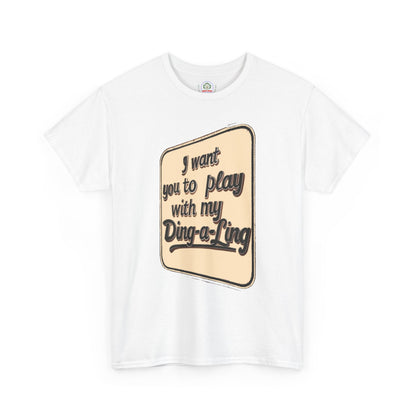 Retro Chuck Berry graphic T-shirt with humorous "I Want You to Play with My Ding-a-Ling" design, casual novelty humor tee.