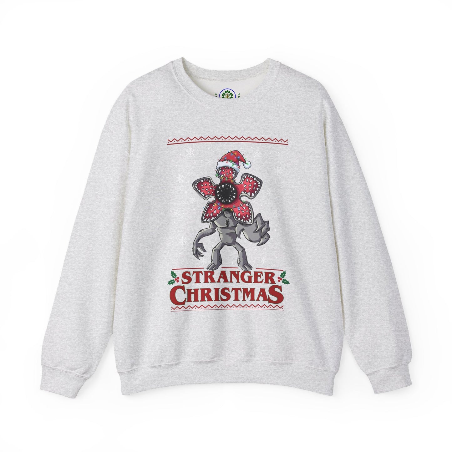 Stranger Christmas Crewneck Sweatshirt — Retro Holiday Stranger Things Demogorgon Design, Ugly Sweater