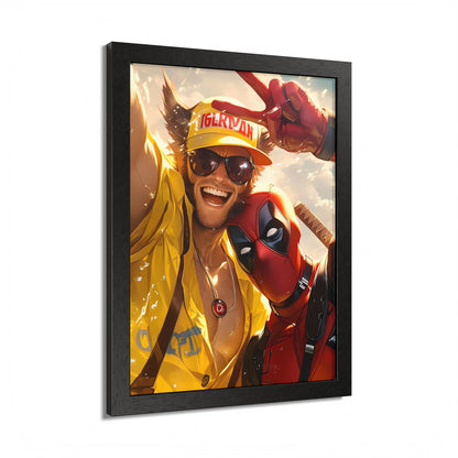 Framed Poster, Marvel Comics Art Style, Wolverine & Deadpool, Fun Wall Décor