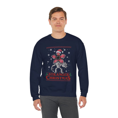 Stranger Christmas Crewneck Sweatshirt — Retro Holiday Stranger Things Demogorgon Design, Ugly Sweater