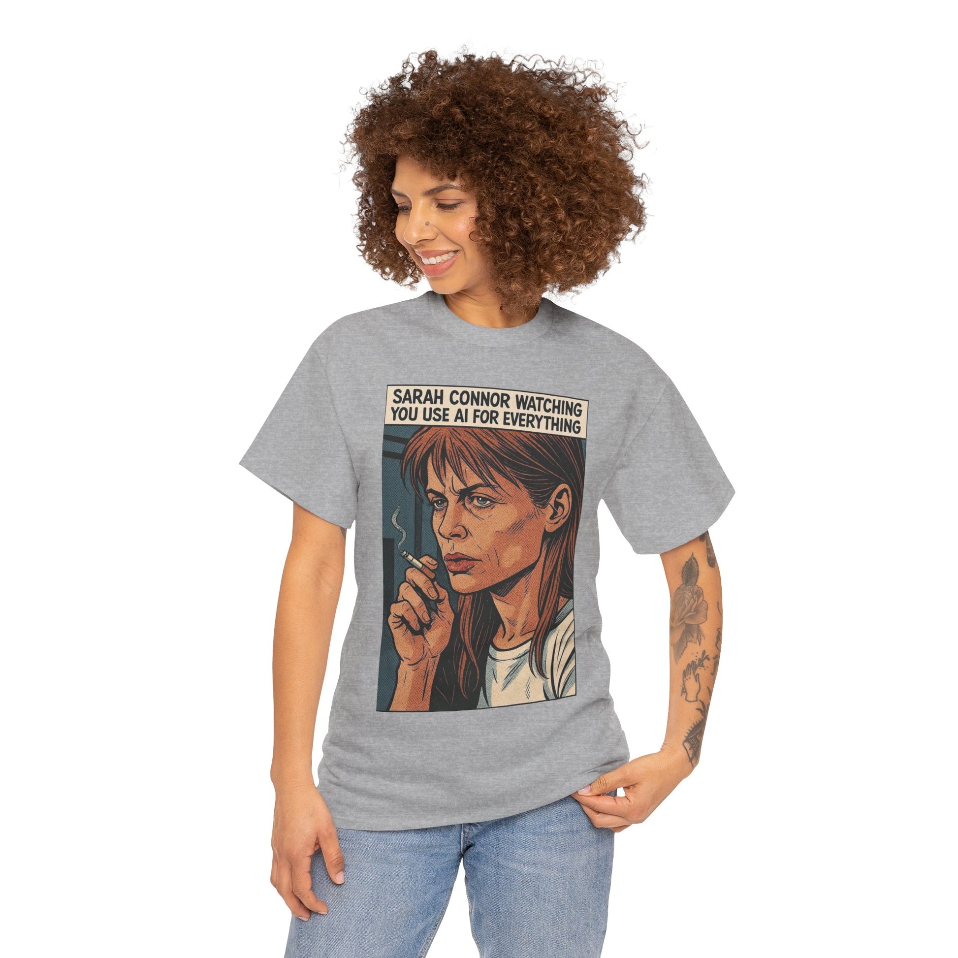 Sarcastic T-Shirt, Sarah Connor Watching You Use AI for Everything, Funny, Retro - Secondhand Readers