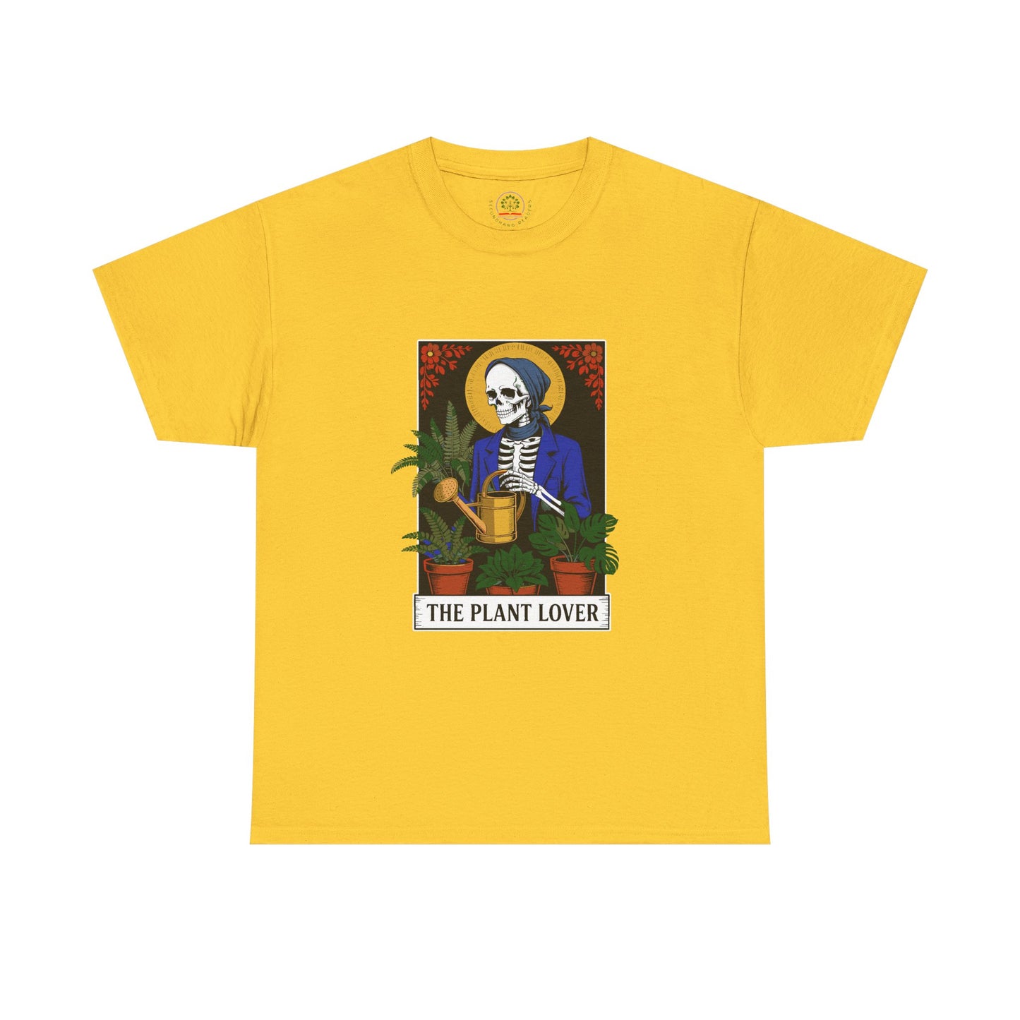 Printify plant lover T-shirt featuring tarot card design for plant enthusiasts, with humorous and creative floral-themed artwork.