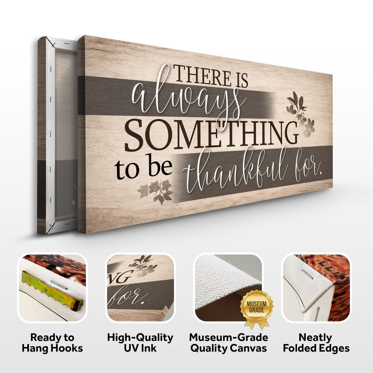 Decorative canvas wall sign with "Something To Be Thankful" phrase from Tailored Canvases, featuring autumn-themed design.
