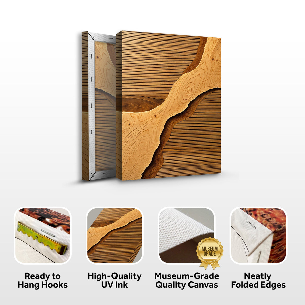 Wood Rift Wall Art on a canvas by Tailored Canvases, featuring natural wood grain and abstract design for modern home decor.