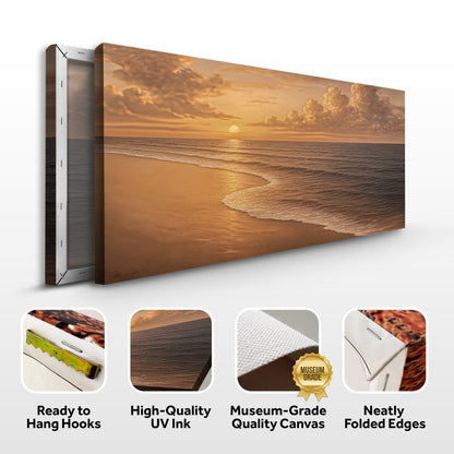Coastal beach shoreline canvas wall art by Tailored Canvases, featuring a serene seascape scene on a rectangular canvas.