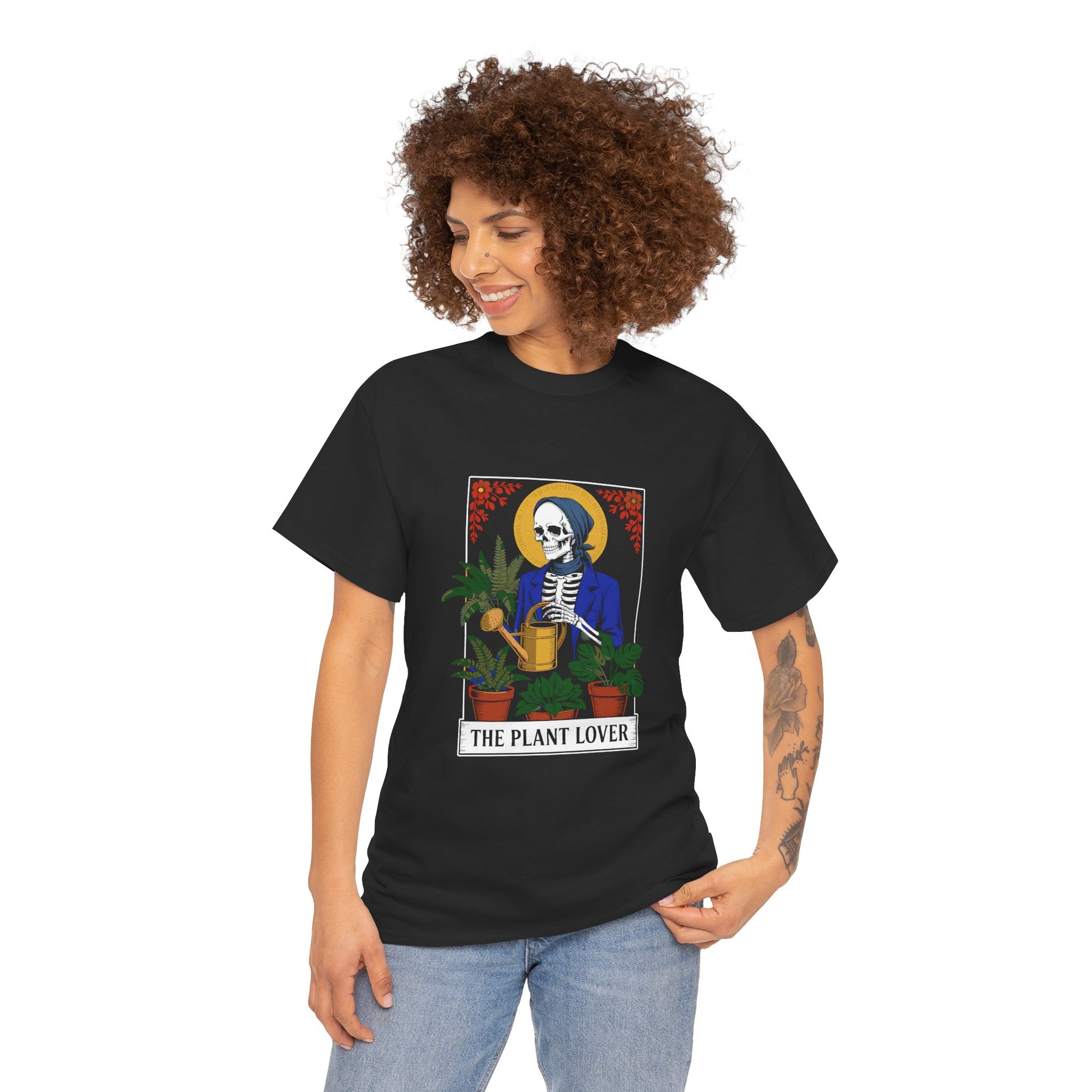 Plant lover T-shirt featuring tarot card design, perfect for plant enthusiasts and fans of quirky, creative plant-themed apparel.